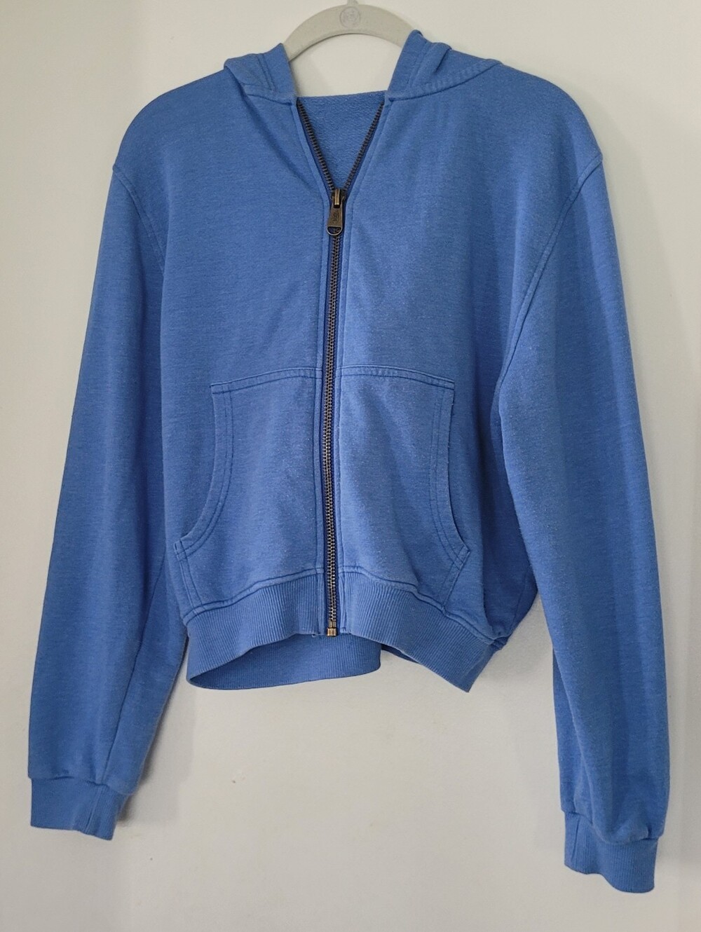 Free people blue slouchy hoodie cropped athleisure lounge boho cotton blend M